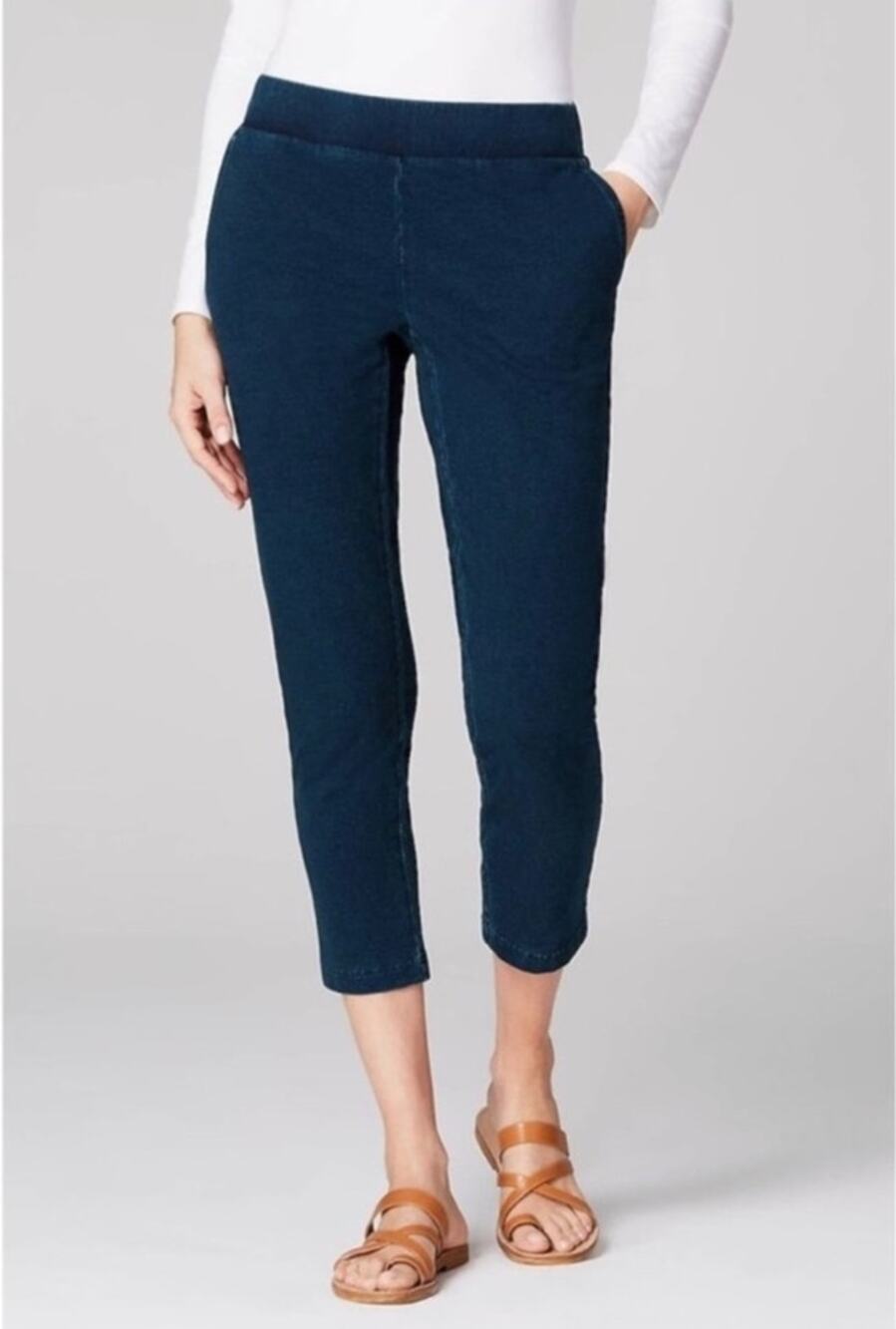 Pure J. Jill Indigo Slim Crops Pull On Jeans Dark Wash Blue Size L